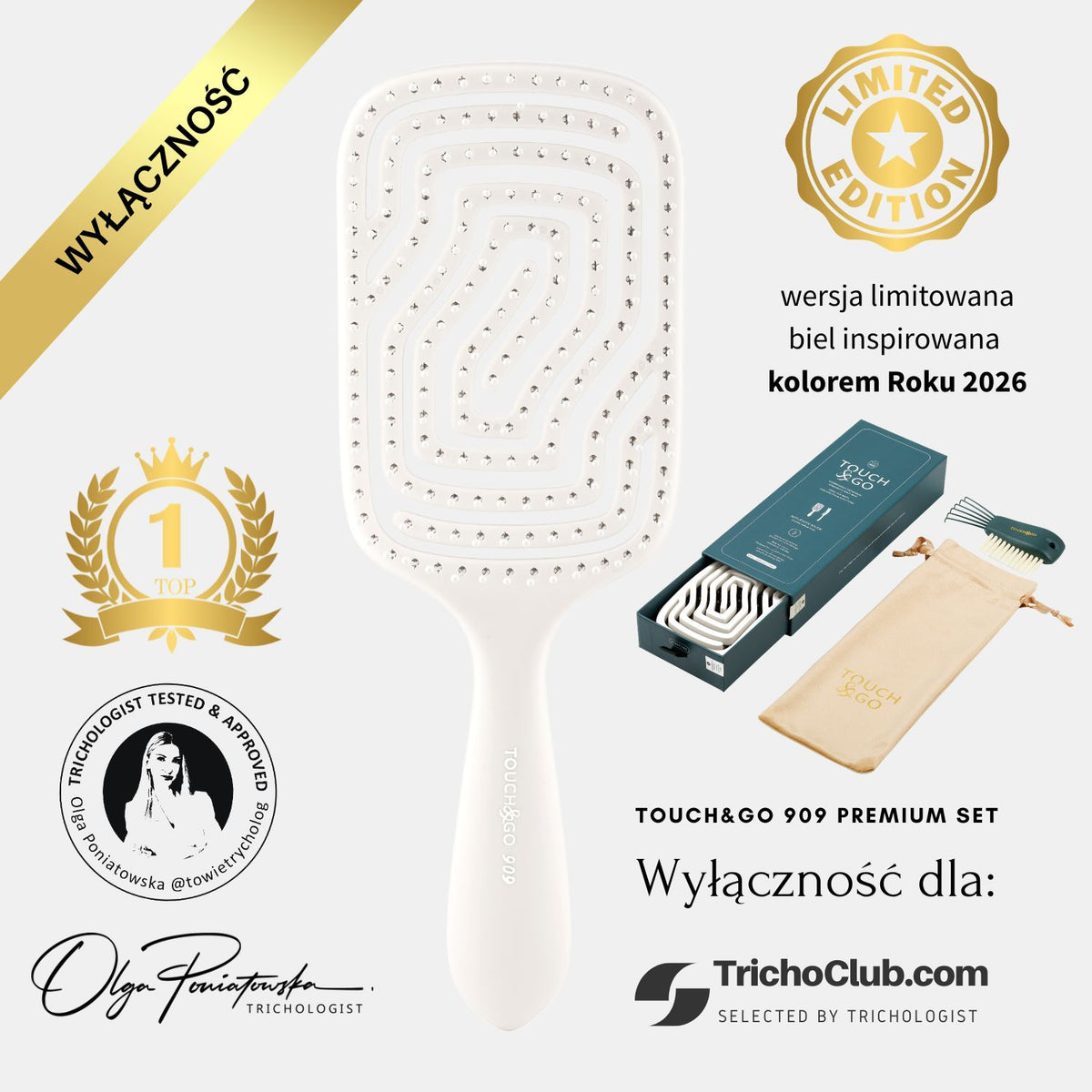 Szczotka do włosów Touch&Go 909 - biała - limited edition