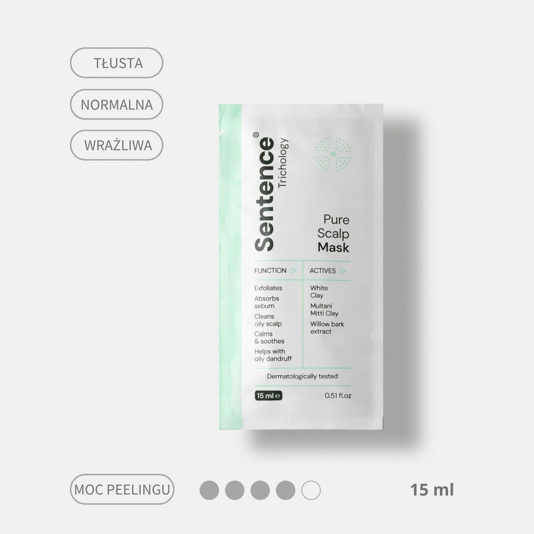 Peelingująca maska do skóry głowy z glinką Sentence Trichology 15ml saszetka