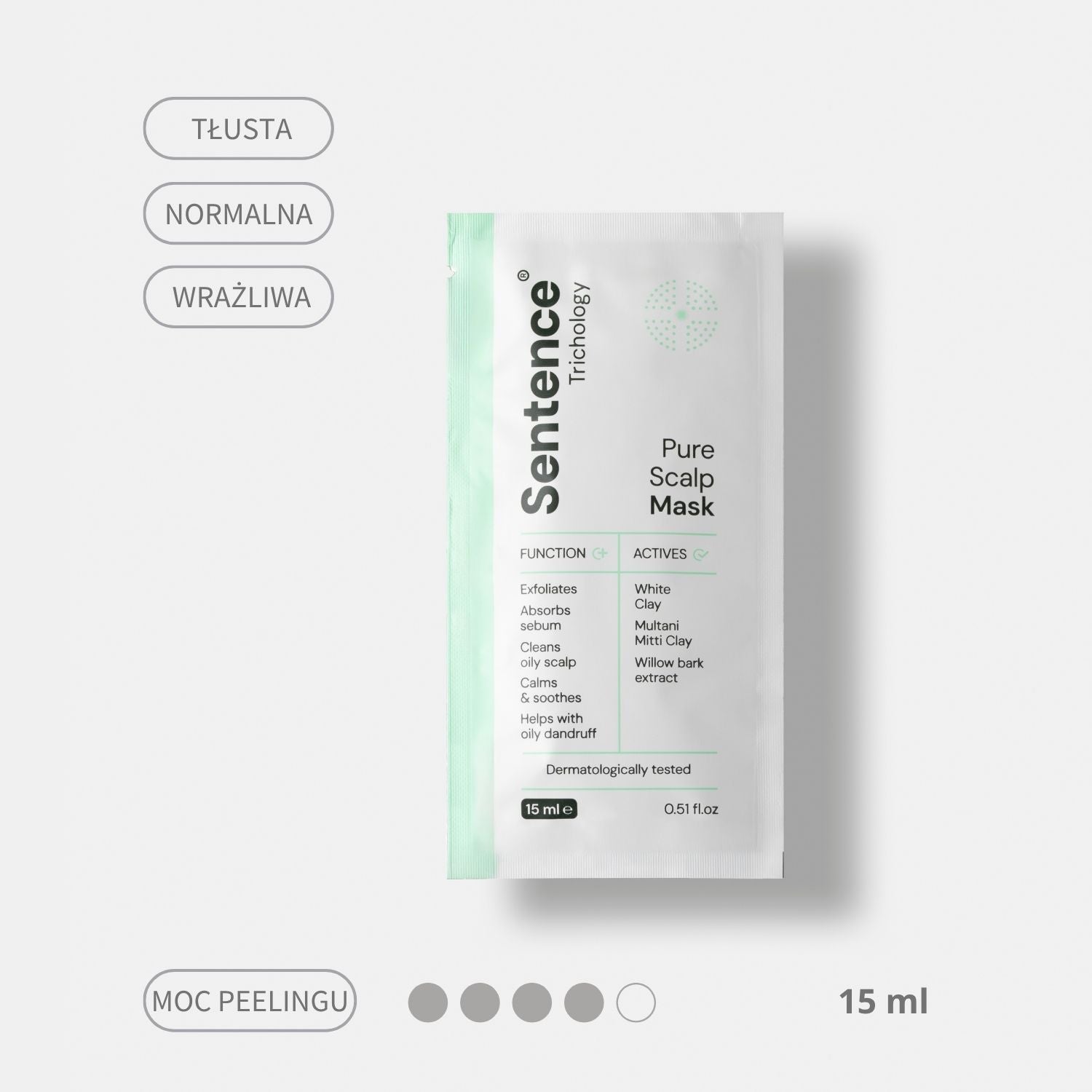 Maska peelingująca do skóry głowy z glinką Sentence Trichology - Saszetka 15ml