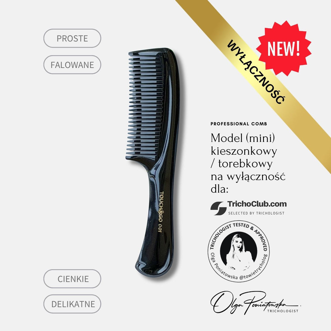 Grzebień Touch&Go 001 (mini) do włosów cienkich i delikatnych