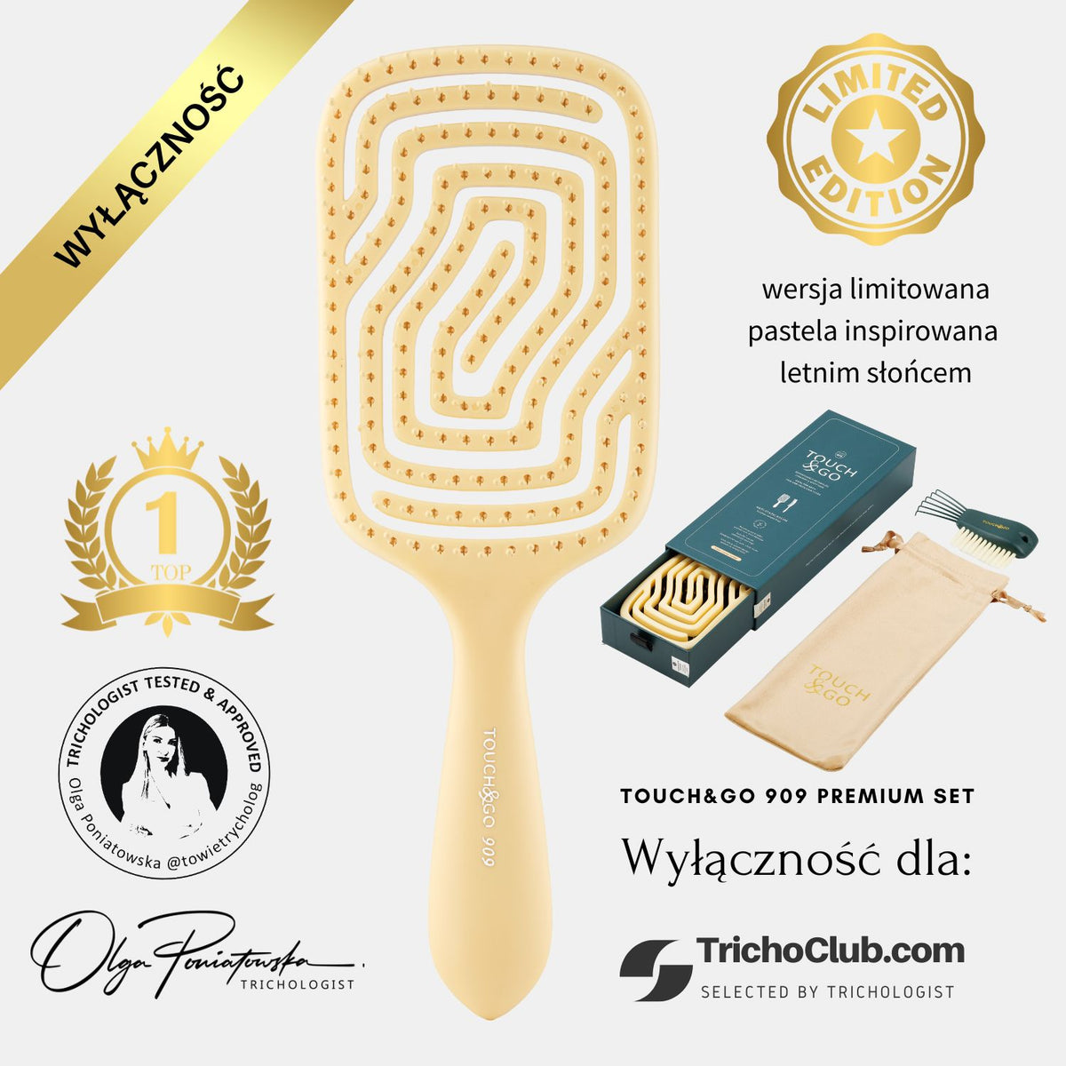 Szczotka do włosów Touch&amp;Go 909 - żółta - limited edition