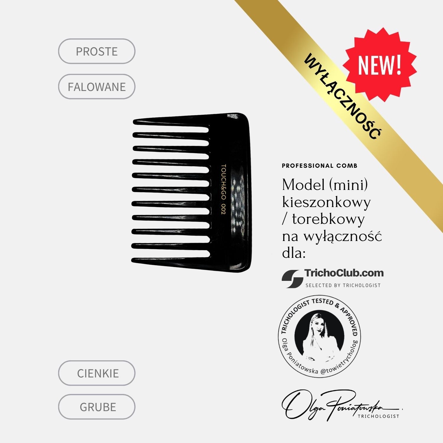 Grzebień Touch&amp;Go 002 (mini) uniwersalny do włosów cienkich i grubych